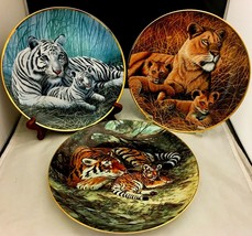 Lioness and tigress with their cubs 3 decorative porcelain plates - £29.81 GBP