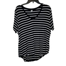Old Navy Women&#39;s Top Luxe Tee Striped Short Sleeve Boxy Fit White &amp; Black Large - £14.00 GBP