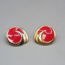 Vintage Red Enamel &amp; Goldtone Post Earrings 1980&#39;s - £22.83 GBP