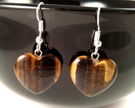 Tiger Eye 20 MM Natural Stone Heart Earrings - £13.87 GBP