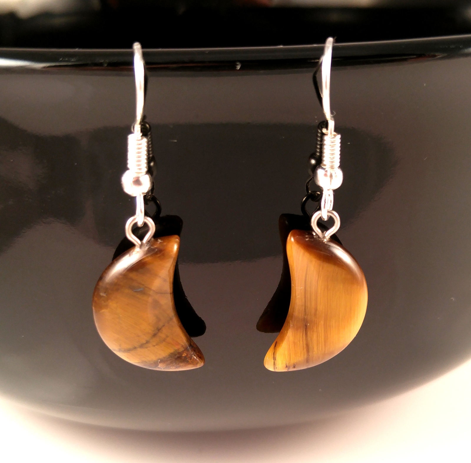Tiger Eye Natural Stone Moon Earrings