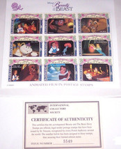 Disney Belle Beauty Beast Animated Film in Postage Stamps St. Vincent Re... - $29.95