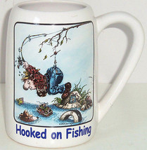 Fishing Stein Mug Man Hooked Pants Coffee Cup White Gary Patterson Clay - $29.95