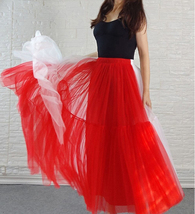 Red and White Long Tulle Skirt Outfit Womens Custom Plus Size Holiday Skirt image 6