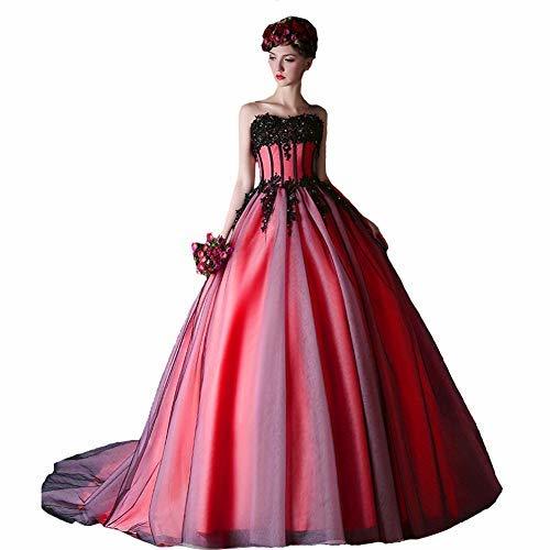 Kivary Vintage Black Tulle Beaded Lace Long Formal Gothic Prom Wedding Dress Cor