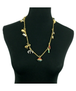 JOAN RIVERS Noah&#39;s Ark necklace - 25&quot; gold-tone chain w/ 13 enamel anima... - £87.81 GBP