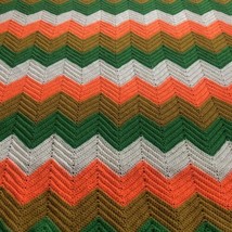 VTG Afghan Crochet Blanket Handmade Throw Quilt Multicolor Zig Zag Chevron 91x60 - $78.75