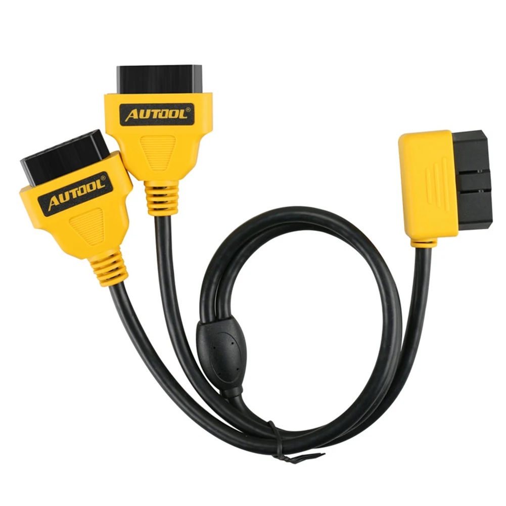 12V Auto Car AUTOOL OBD II 2 Y Splitter Cable - OBD2 90 Angled 16 Pin Male to - £18.60 GBP