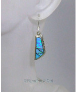 Sterling Silver Created Blue Opal Hook Earrings Handmade  E10 - £14.38 GBP