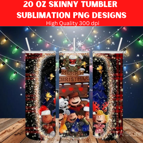 Charlie Brown Peanuts Christmas 20 oz Tumbler Skinny Straight 2 PNG digital down