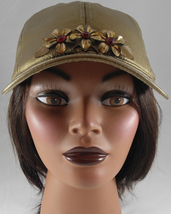 Woman’s Metallic Gold Adjustable Baseball Cap w Vintage Gold Flower Pin - $29.00