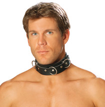 Mens leather collar with O rings and nail heads.  - £25.16 GBP