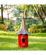 Red Metal Birdhouse with Copper Bronze Finish Gramophone Roof - $2,972.16 MXN