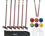 Six Player Deluxe Croquet Set With Wooden Mallets, Colored Balls, Sturdy... - $73.99