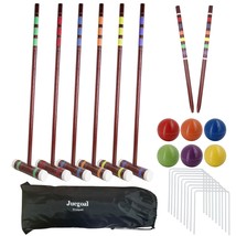 Six Player Deluxe Croquet Set With Wooden Mallets, Colored Balls, Sturdy... - $73.99
