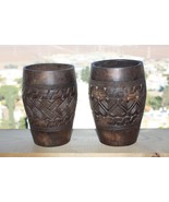 Pair of Primitive Vessels Cups African Kuba Tribal Carved Palm Wood D.R.... - $1,229.95 MXN