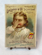 Antq Victorian Trade Card Deland &amp; Co Cap Sheaf Brand Soda Hold To The L... - £23.75 GBP