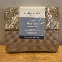 MainStays Twin Sheet Set Creighton Tan 200 TC FLORAL SHEETS Pink Tan Pai... - $34.64