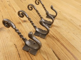 4 Iron Antique Style Coat Hooks Hat Rack Tree Restoration Double Long Fa... - $21.99