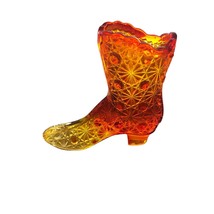 FENTON Amberina Carnival Daisy &amp; Button Glass BOOT Shoe Vintage Orange Yellow - £21.36 GBP