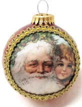 Santa Little Girl Christmas Ornament Glass Glitter Round Victorian 1998 Vintage - £9.18 GBP