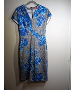 BETSEY JOHNSON Stretch Gray Blue Floral Cap Sleeve Fit And Flare Dress Sz 6 - $37.62