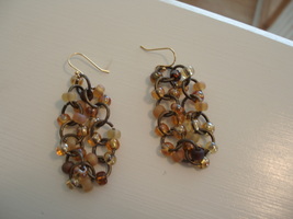 Topaz, amber colored chain maille earrings with gold ear wire - £7.07 GBP