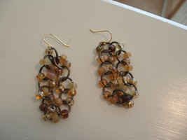 Topaz, amber colored chain maille earrings with gold ear wire - $171.32 MXN