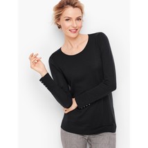 Talbots Sz XL Black Merino Wool Button Cuffs Sweater Pullover Stretch - $36.91