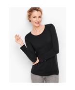 Talbots Sz XL Black Merino Wool Button Cuffs Sweater Pullover Stretch - $51.83 CAD