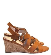 Bandolino Anita 2  Caramel Strappy Faux Leather Cork Wedge Sandals Size 7.5 NWOB - £23.73 GBP