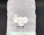 Elephant Baby Blanket Just Born Bird Embroidered Satin Binding Gray - £14.36 GBP