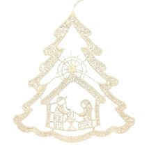 Nativity Scene Inside Christmas Tree White Lace Hanging Ornament Set of 6 - $34.98