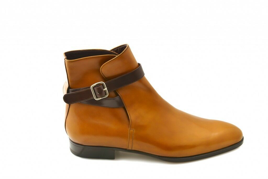 Tan Color High Ankle Jodhpur Rounded Buckle Strap Genuine Leather Boots US 7-16