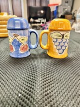 VINTAGE GUYROC CHINA HAND PAINTED SALT &amp; PEPPER SHAKERS W/ HANDLE 4 1/2&quot;... - $11.88