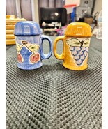 VINTAGE GUYROC CHINA HAND PAINTED SALT &amp; PEPPER SHAKERS W/ HANDLE 4 1/2"... - $11.88