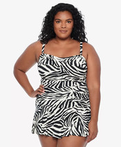 RALPH LAUREN Skirted One Piece Swimsuit Zebra Stripe Plus Size 16W $167 - NWT - £35.34 GBP