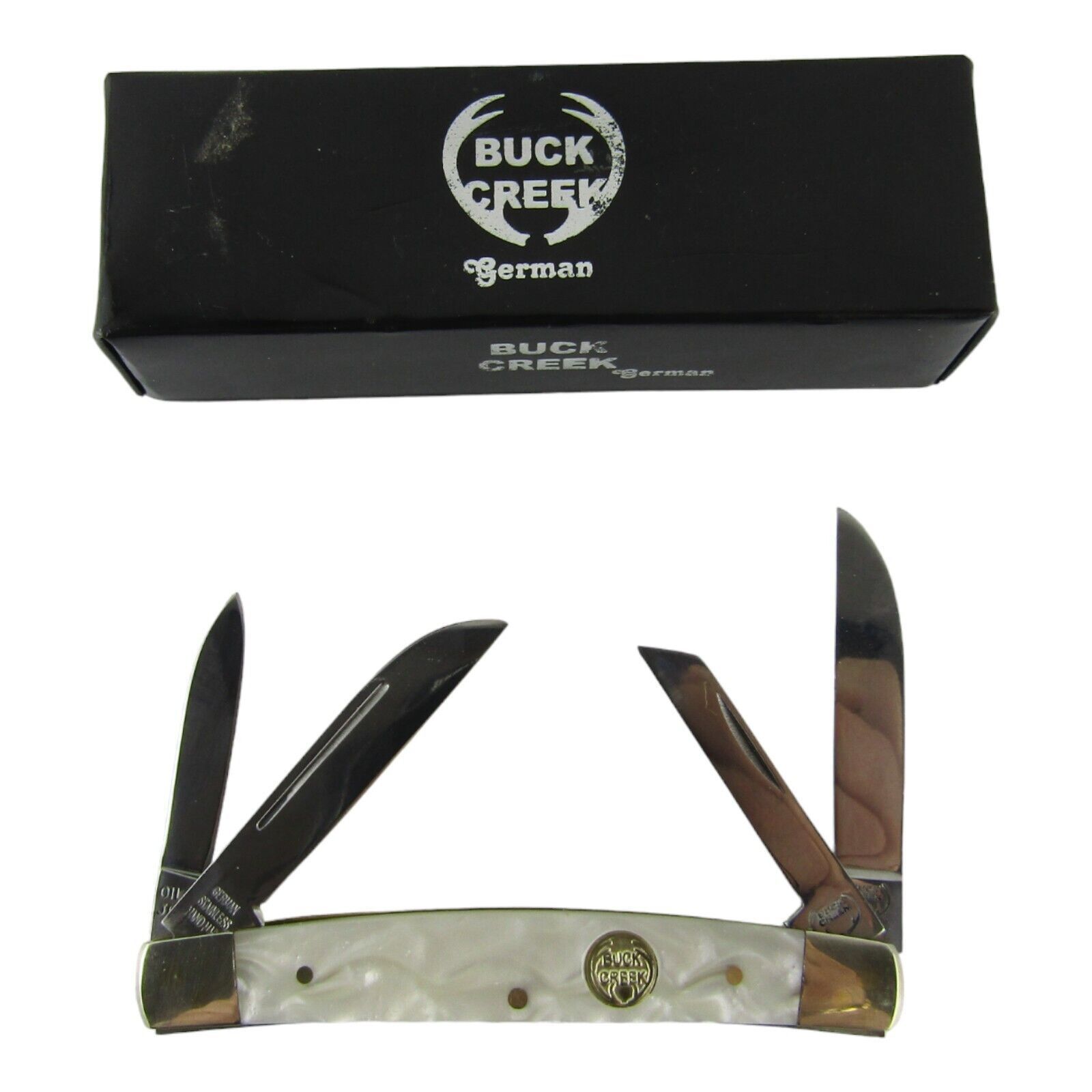 Buck Creek German Hand Made Stainless Pocket Knife, 4 Blade, Mother of Pearl New - £40.23 GBP