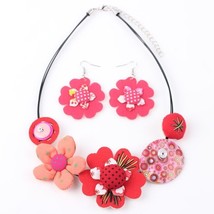 Bonsny Brand Fabric HANDMADE Statement Flower Necklace Earrings Jewelry Sets Cho - £18.86 GBP