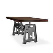 Industrial Writing Table Desk - Adjustable Height Iron Base - Dark Walnut Top - £3,171.78 GBP