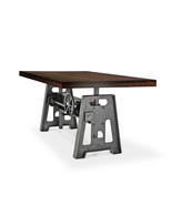 Industrial Writing Table Desk - Adjustable Height Iron Base - Dark Walnu... - £3,171.78 GBP