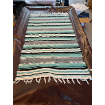 Black Canyon Outfitters Throw Blanket Mexican Falsa Blue Fringed 38x68 - £15.50 GBP
