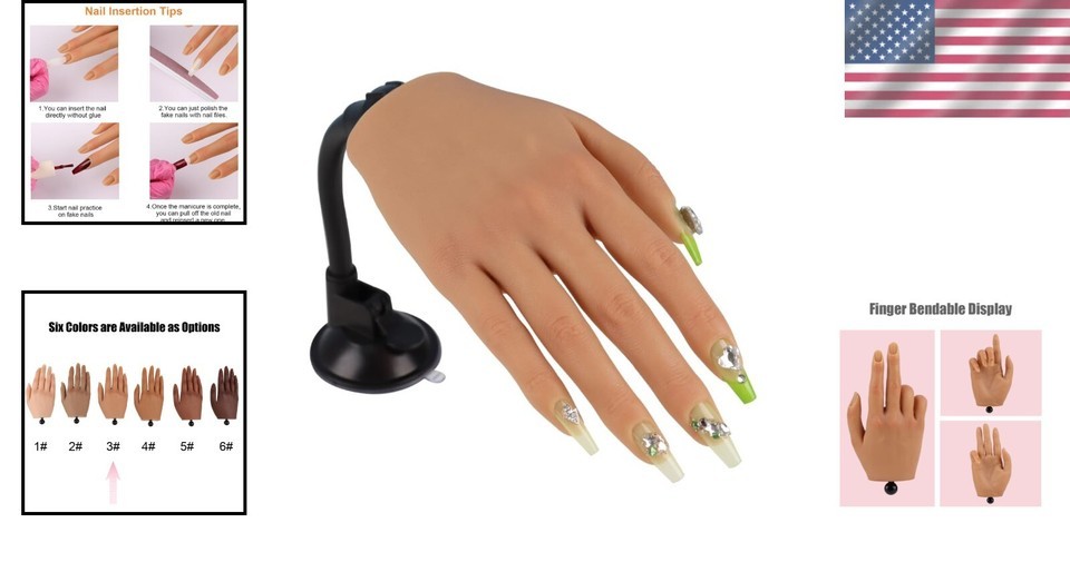 Realistic Silicone Practice Hand for Acrylic Nails with Stand - Bendable Fingers Item image 2