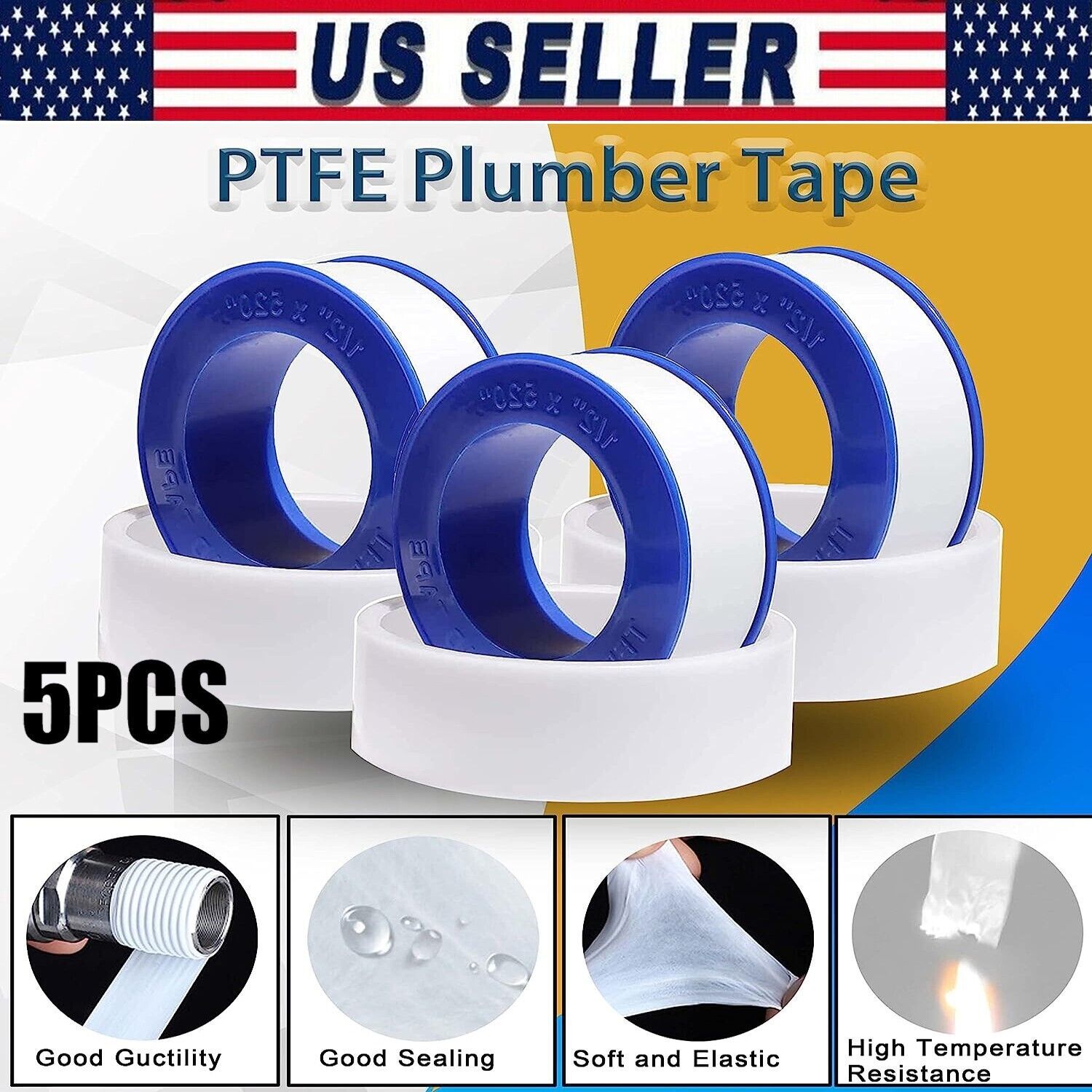 Primary image for 5 Rolls Waterproof Plumbers Ptfe Thread Plumbing Seal Tape Pipe 3/4" X 393" New