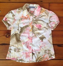 Caribbean Joe Pink Floral Aloha Hawaiian Tropical Womens 100% Cotton Shirt S 37&quot; - £15.13 GBP