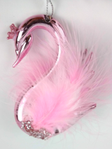 Pink Swan Christmas Tree Ornament Hanging Feathers Crown Sequins Glitter Bling - £11.17 GBP