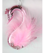Pink Swan Christmas Tree Ornament Hanging Feathers Crown Sequins Glitter... - £10.99 GBP