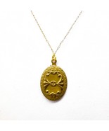 Vintage Brass Repousse Oval Pendant on Delicate Gold Tone Chain Necklace - £24.67 GBP