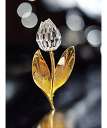 Vintage Swarovski Crystal Tulip Brooch Gold Tone Flower Pin Signed - $1,146.68 MXN