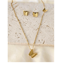 18K Gold-Plated Butterfly Necklace &amp; Earrings Set for Women, Elegant Gift - $29.25